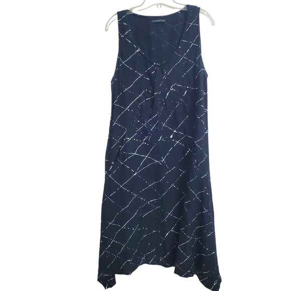 Snapdragon & Twig Linen Tunic Dress Size Medium Black Abstract Painted Artsy - Picture 2 of 11